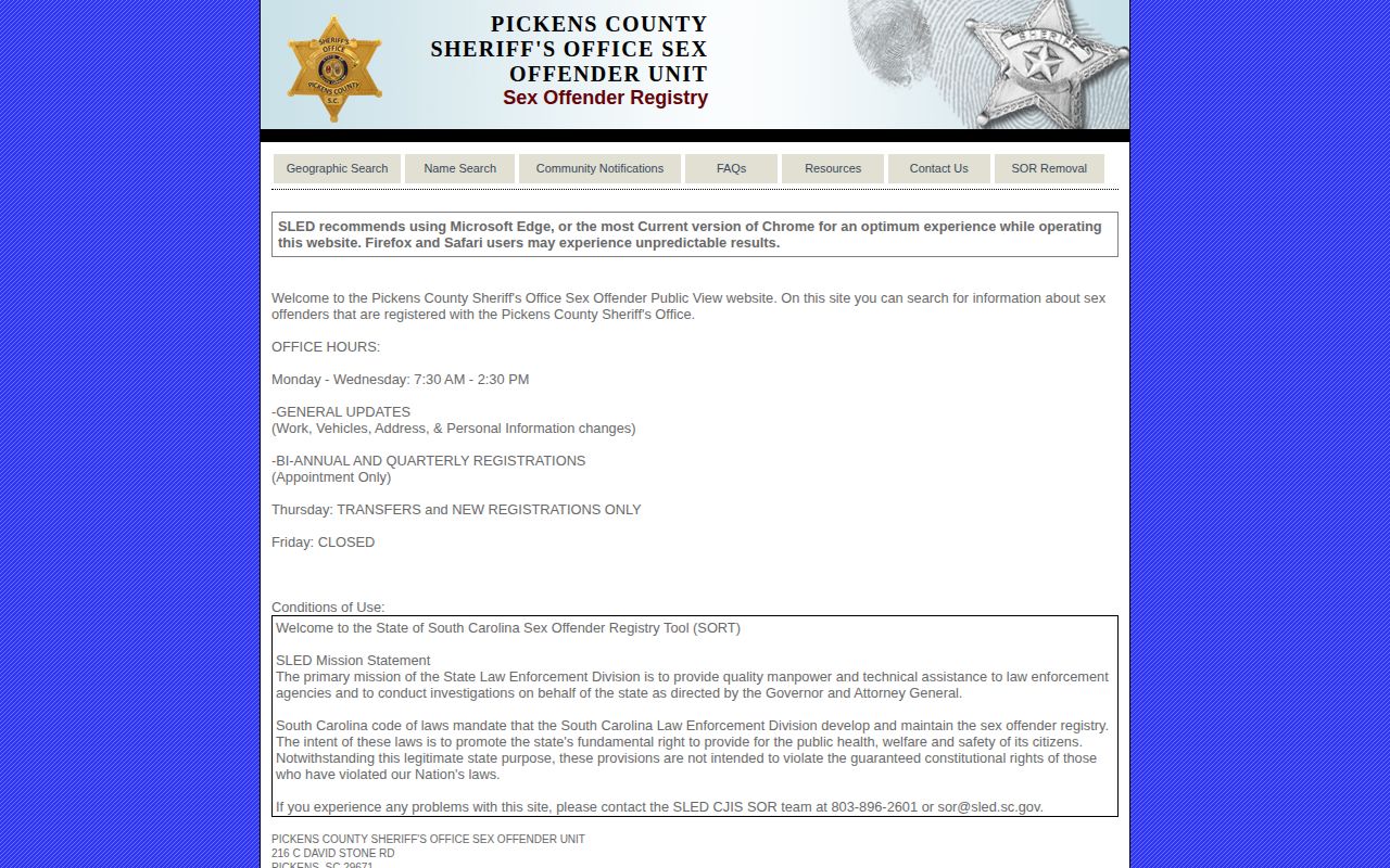 Pickens County registry photo search for certain released records