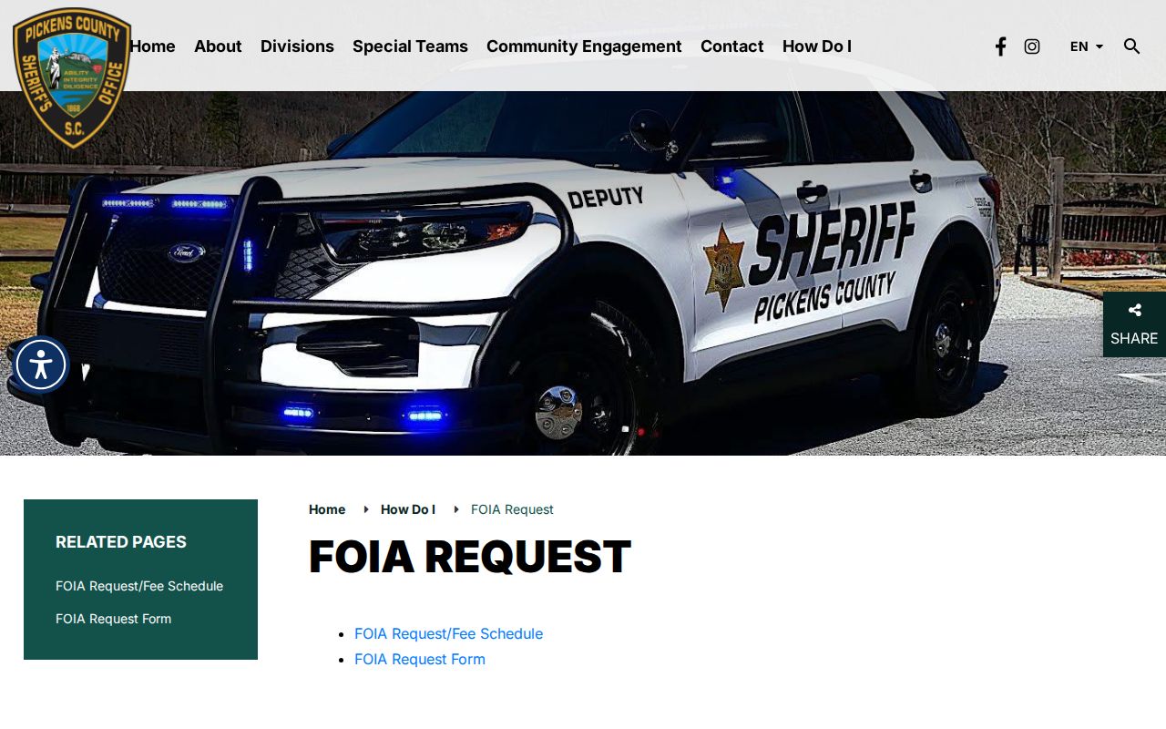 Pickens County released inmate mugshot FOIA request page
